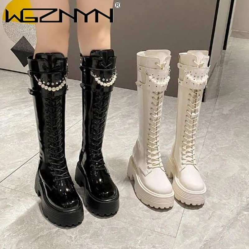 Knee High Boots Women - Kış Deri Sıcak Peluş Çizmeler Kadın