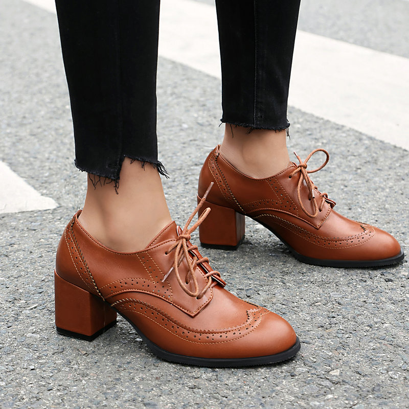 Oxford Lace Up Women - Artı Boyutu 36-48 Kahverengi Siyah Renk