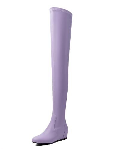 Sock Boot Women - Kadın Lavanta Rengi, Düz, Esnek, Diz