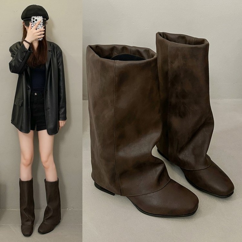 Knee High Boots Women - 2026 Yeni Kare Burunlu Vintage Moda